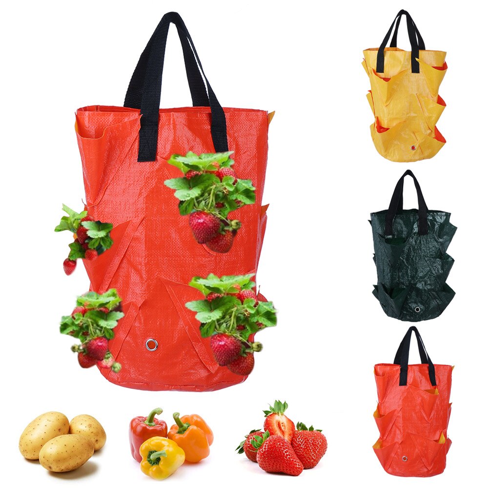 Bolsa para cultivo de fresas, contenedor multiboca de tela fuerte, bolsa para maceta colgante para plantas bonsái, suministros de jardín