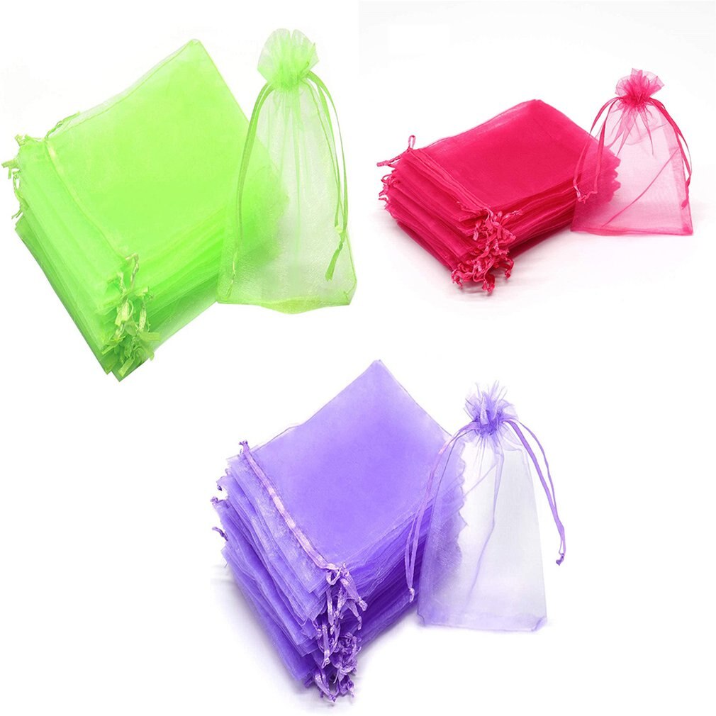 100Pc Organza Bag Jewelry Packaging Candy Wedding Party Goodie Packing Favors Cake Pouches Drawable Bags For Sweets