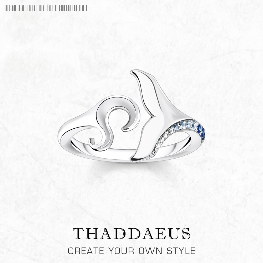 Anello coda pinna e onda con pietre blu nuovissimo alla moda gioielleria raffinata solido 925 Strerling argento regalo fortunato per le donne