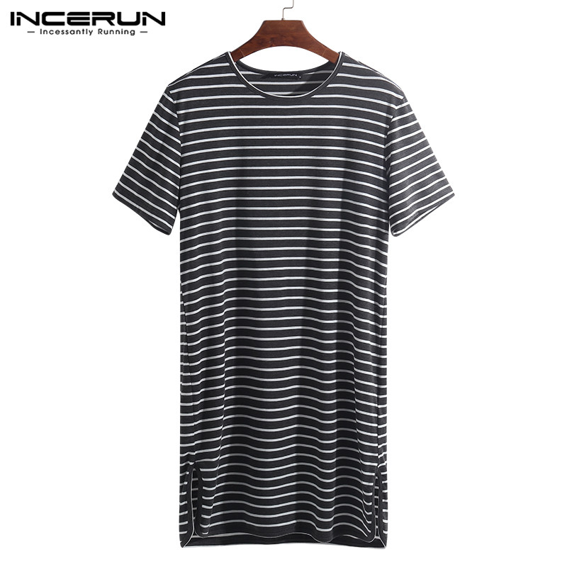 INCERUN Striped Loose Men Sleepwear Sleep Tops Short Sleeve O Neck Comfortable Leisure Homewear Shirt Men Blouse S-5XL