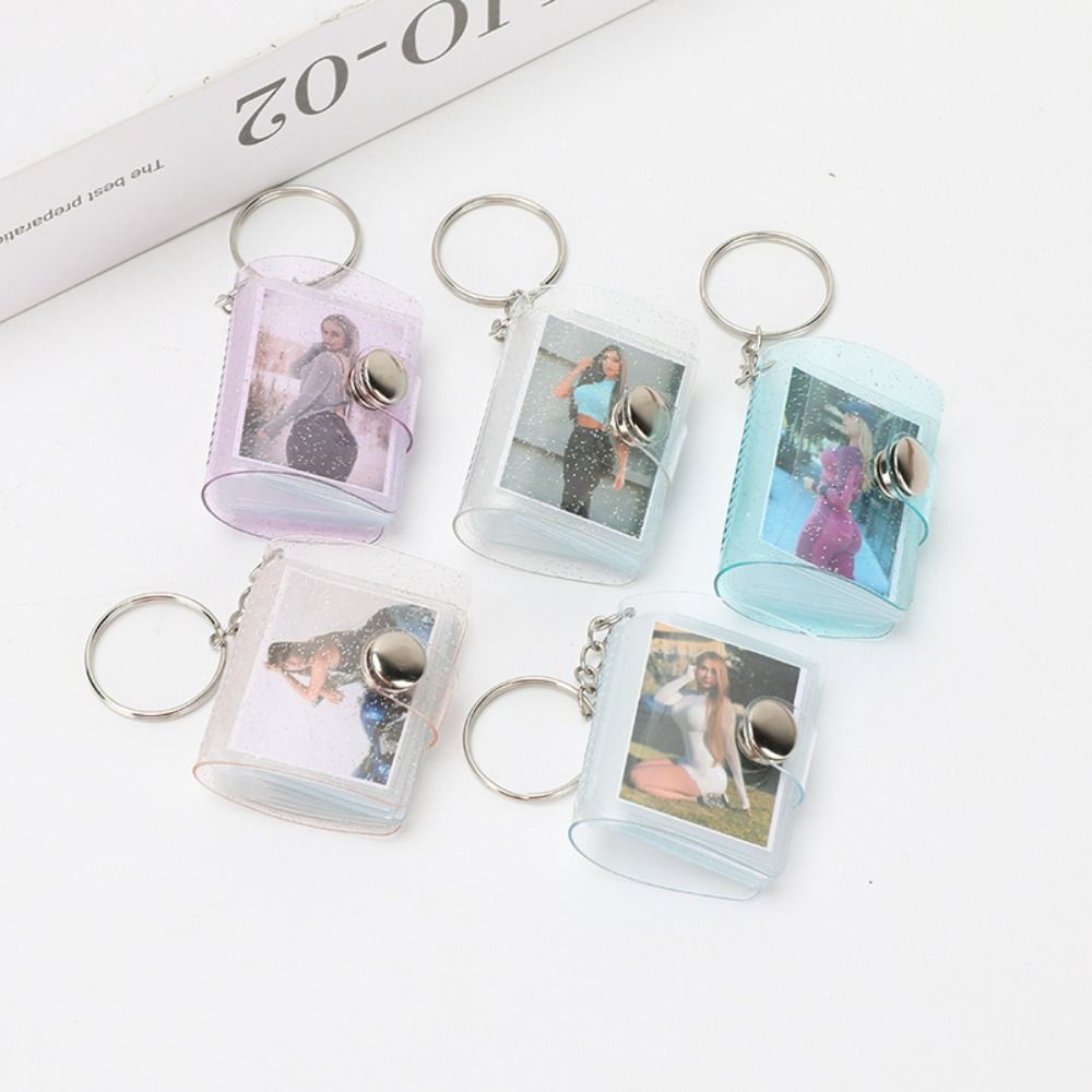 Mit Schlüsselanhänger, Mini-Fotoalbum, Druckknopf, DIY-Aufbewahrung, Fotokartenhalter, PVC, einfacher tragbarer Taschenalbum-Fotosticker