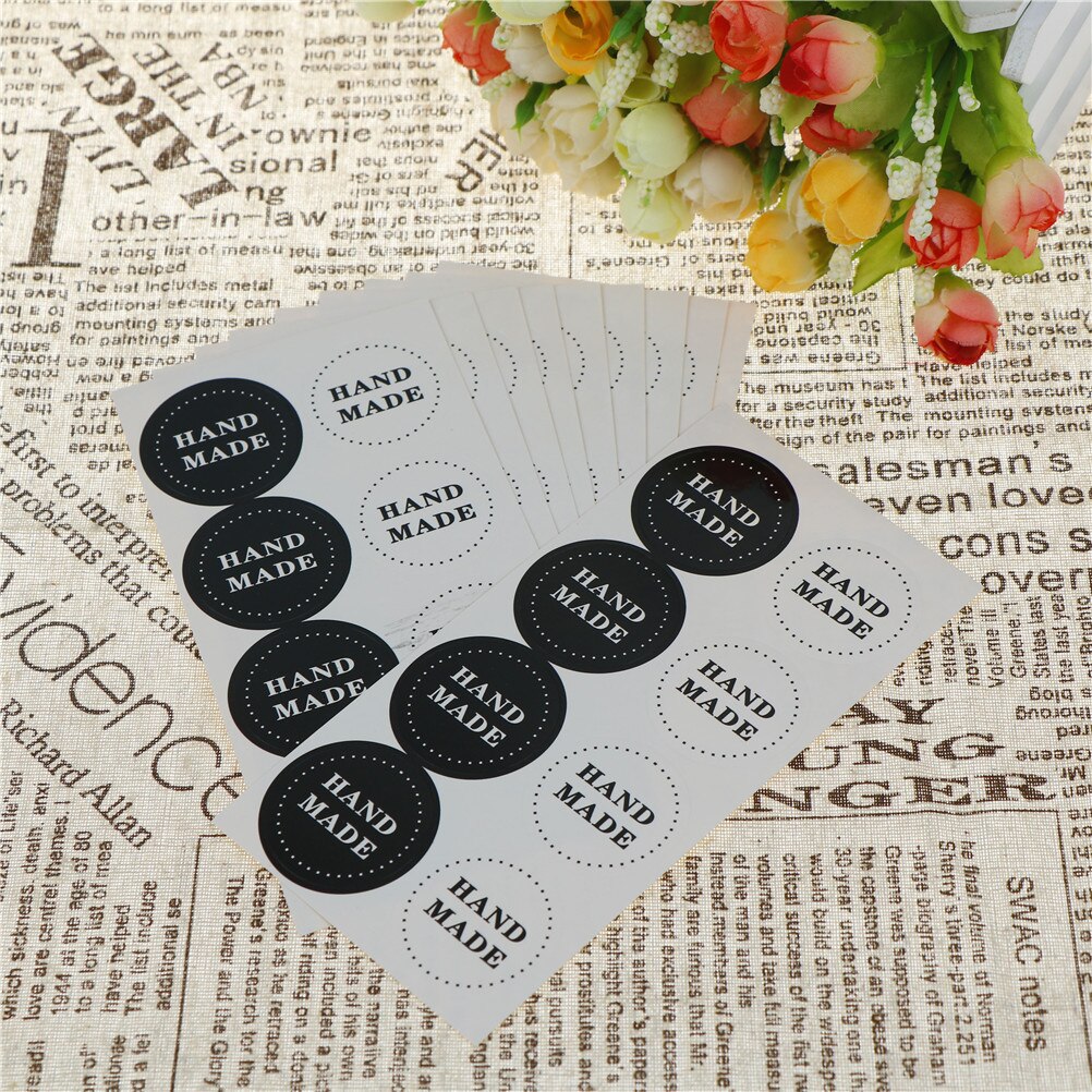 80 stuks ((10 vellen) doosetiketten rond zwart wit handgemaakte sluitstickers