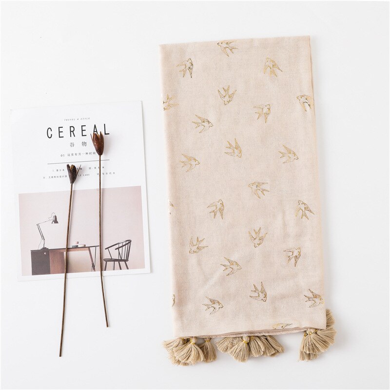 dyr skrive ut bomull skjerf til kvinne blomster svelg fugl pareo sarong badesuite dekke opp: Aa20070 beige