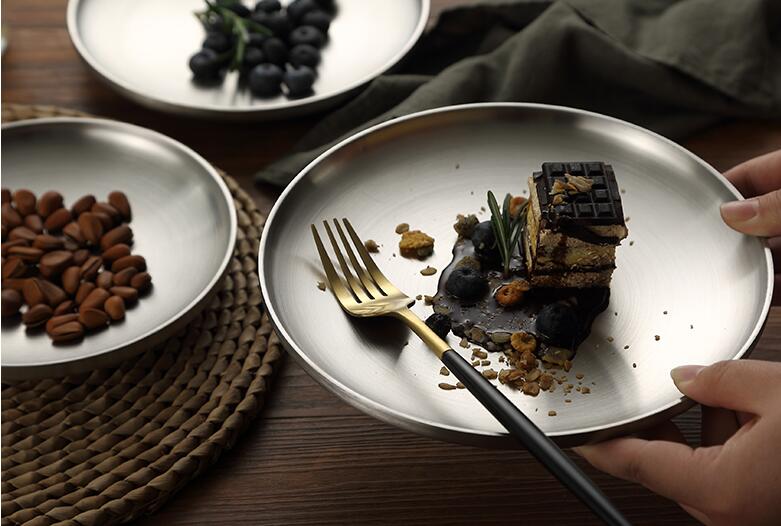 Household double insulated stainless steel plate disc flat bottom plate dish plate flat plate barbecue