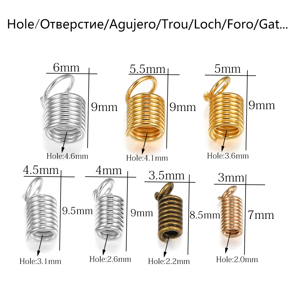 100pcs Metal Spring Crimp Clasps Leather Coil Cord Ends Fastener End Caps Connectors For DIY Bracelet Jewelry Making Accessories