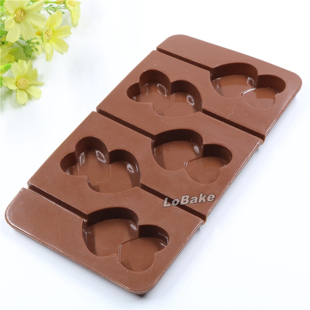 5 holtes dubbele hart chocolade lolly cakevorm popsicle fondant candy pop mould diy bakkerij molde