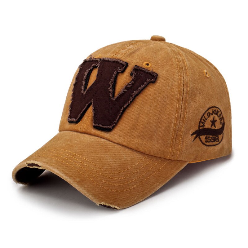 Bomuld letter w baseball cap retro udendørs sport hætter kvinder bone gorras vasket vintage far hatte unisex snapback hat: Ywllow w