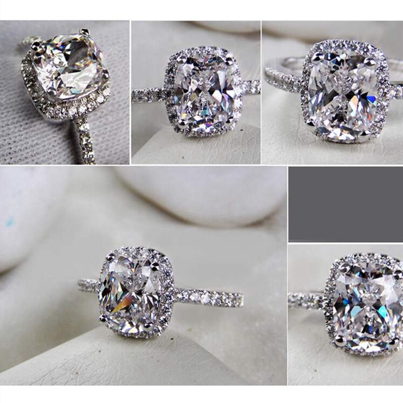 CC obrączki dla kobiet S925 srebrny kolor cyrkonu prostokąt biały kamień regulowany rozmiar pierścionek zaręczynowy Bijoux Femme CC595