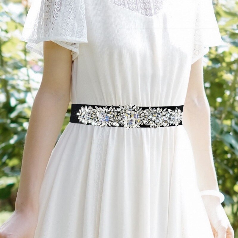 Cinturón de vestido de noche blanco y negro, cristal hecho a mano, Diamante de imitación, cinturón de boda para novia, adorno de cuentas, fajín, accesorio B67