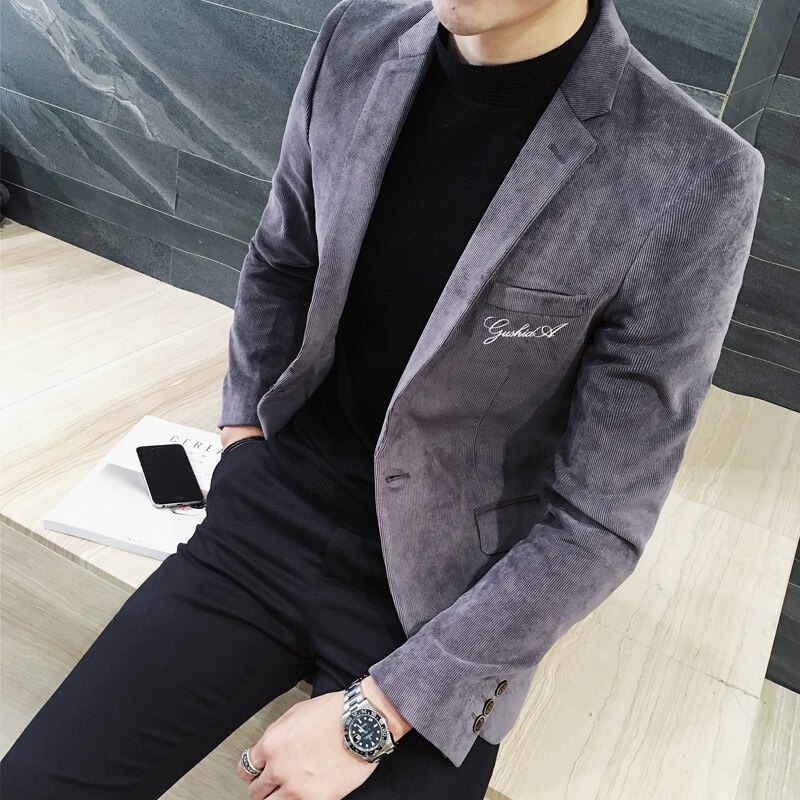 Business Casual Blazers Male Formal Jacket Popular Dress Suit Slim Fit Coat: Gary / L for 54-60 kg