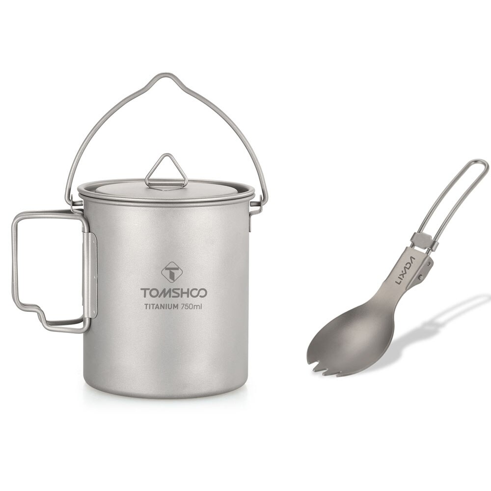TOMSHOO 750ml Ultralight tytanowy kubek naczynia na zewnątrz kubek termiczny kubek zastawa stołowa garnek robić gotowania tytanowy garnek kemping piknik: Pot i Spork
