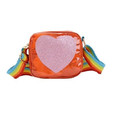 Regenbogen Liebe Mini Geldbörse Schöne Kleine Mädchen kinder Kleine Platz Schulter Taschen PU Leder Baby Jungen Kinder Crossbody tasche: Orange