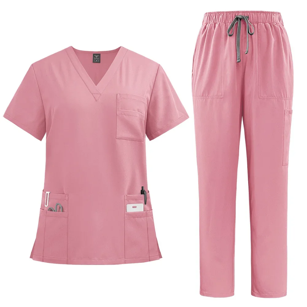 Uniformes médicos Unisex para hombres y mujeres, ropa de enfermería, disfraz de belleza, conjuntos de batas de enfermera, ropa de trabajo para médico y dentista, Tops clínicos, pantalones: S / Gris