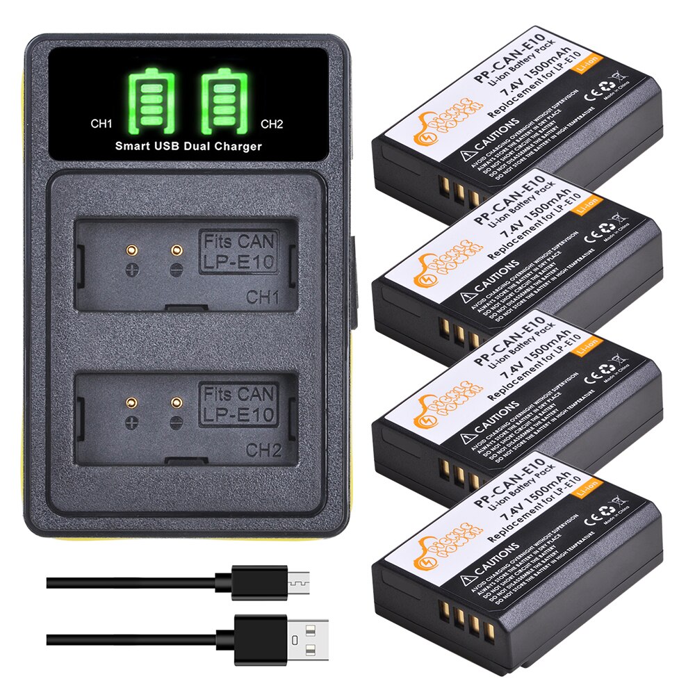 LP-E10 LP E10 LPE10 Kits de chargeur de batterie pour Canon EOS 1100D 1200D 1300D Kiss X50 X70 X80 rebelle T3 Batteries avec Port de Type C.: Charger and 4Battery