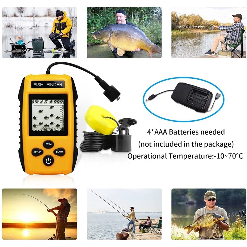 Portable Fish Finder Wired HandheldSonar Fishfinder LCD Display with Water Depth Fish Location Fish Size Weeds and Rock