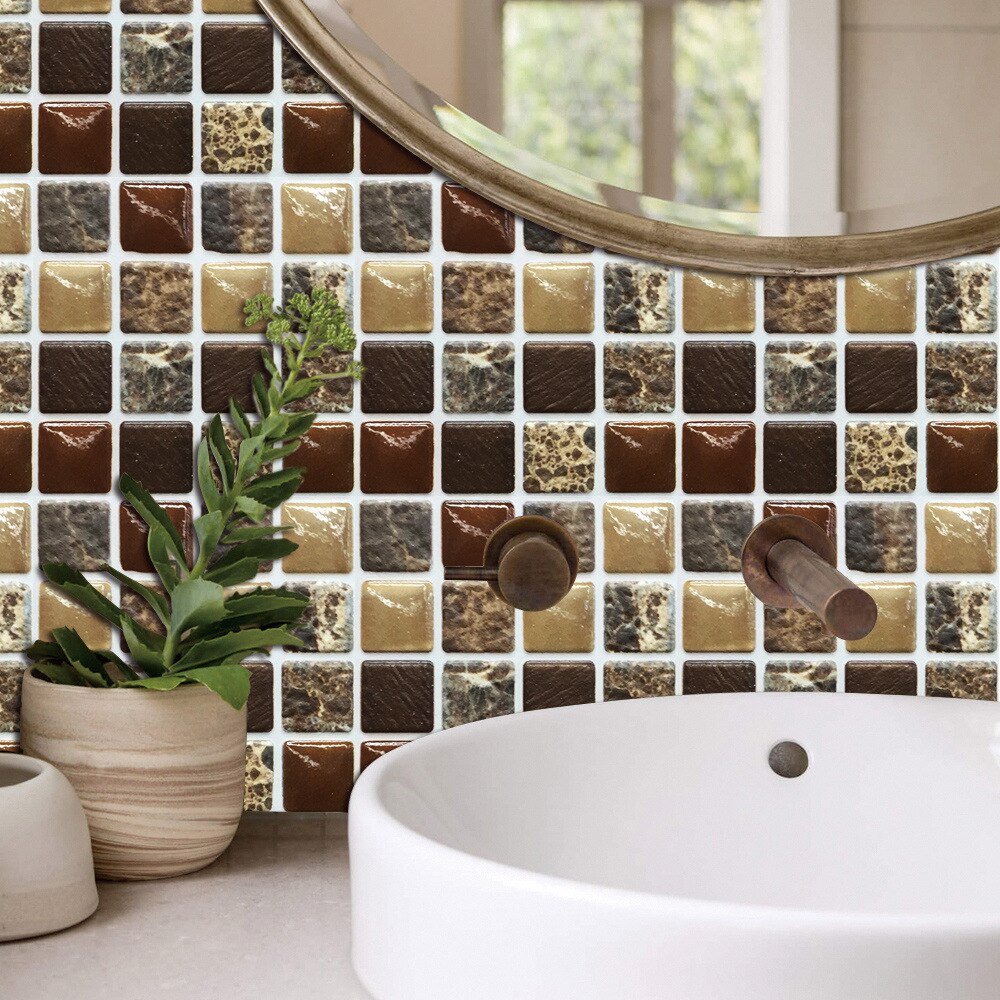 10pcs Waterproof Mosaic 3D Wall Stickers for Kitchen Bathroom Cabinets Drawers Floors Decor PVC Self-adhesive Tile Wall Stickers