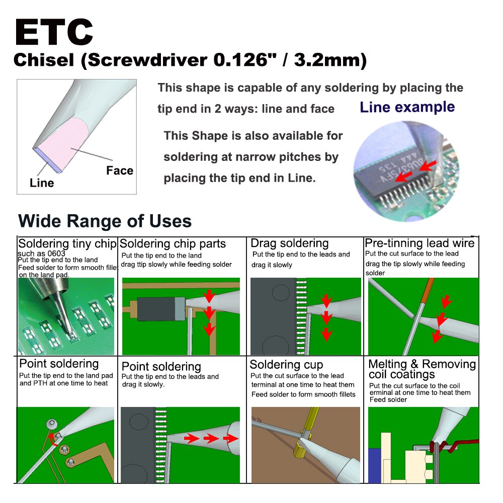 Soldering Tip ETC Chisel 3.2mm Fit WELLER WES51 WES50 WESD51 WE1010NA WE1010EU PES51 PES50 LR21 LR20 Welding Nozzle Iron Bit