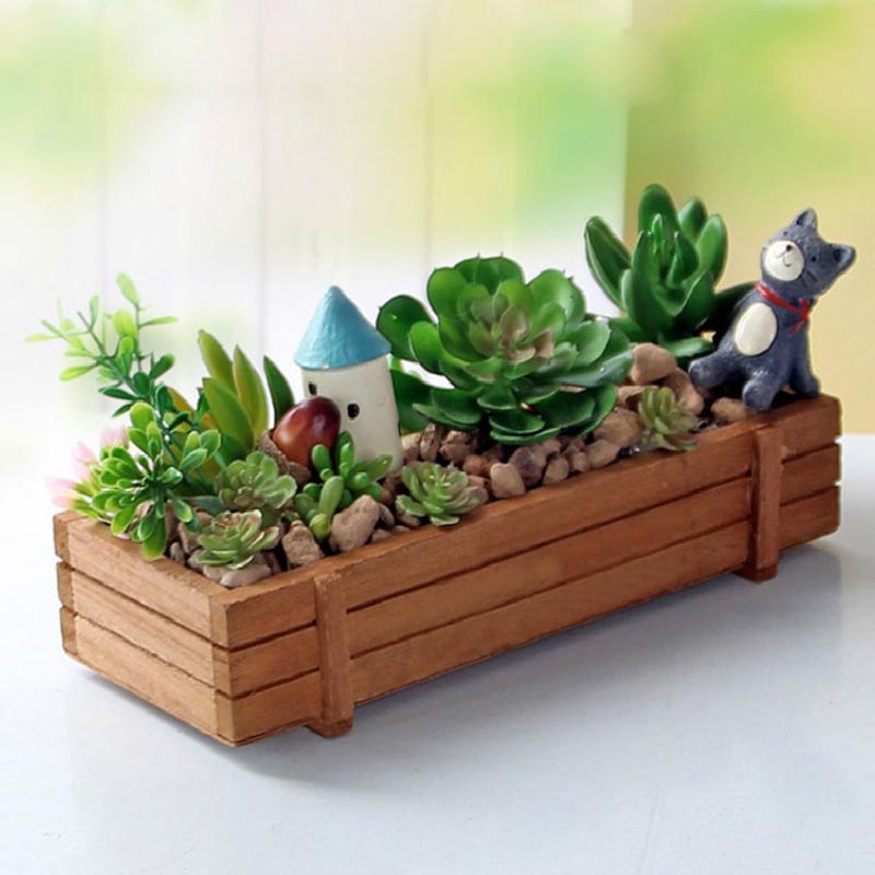 Hout Tuin Bloem Planter Succulent Rechthoek Plant Opbergdoos Pot Voor Planten Bed Decor