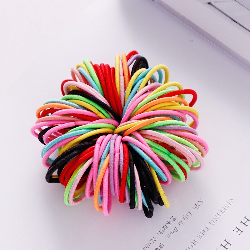 100Pcs/Lot 3CM Women Girls Hair Rubber Bands Elastic Scrunchie Basic Gum For Children Colorful Hair Accessories Cute Hair Ring