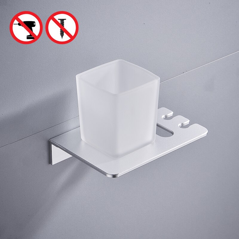 Porte-gobelet de salle de bain noir sans poinçon, porte-brosse à dents, accessoires de salle de bain multifonctions, porte-gobelet mural en métal ML6037: Silver Single Cup