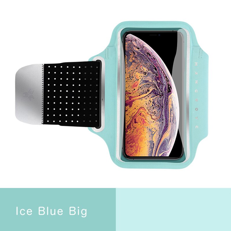 Transparent Touch screen Armband Running mobile phone arm pack Sport Arm bag arm pocket Fitness Universal phone Arm Band case: Ice Blue Big