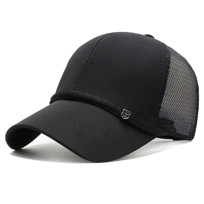 Goedkope zomerse mesh hoeden, baseballpet voor heren, ademende dunne pet voor buiten, zonnehoed met klep voor dames, effen petten: Zwart gaas