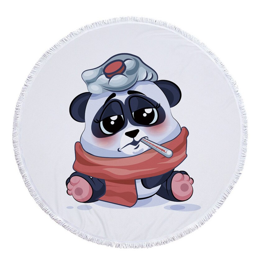 Summer Circle Thick Microfiber Round Beach Towel Shower Bath Towels Cartoon Panda Print Bohemian Cute serviette de plage ronde: Panda 11