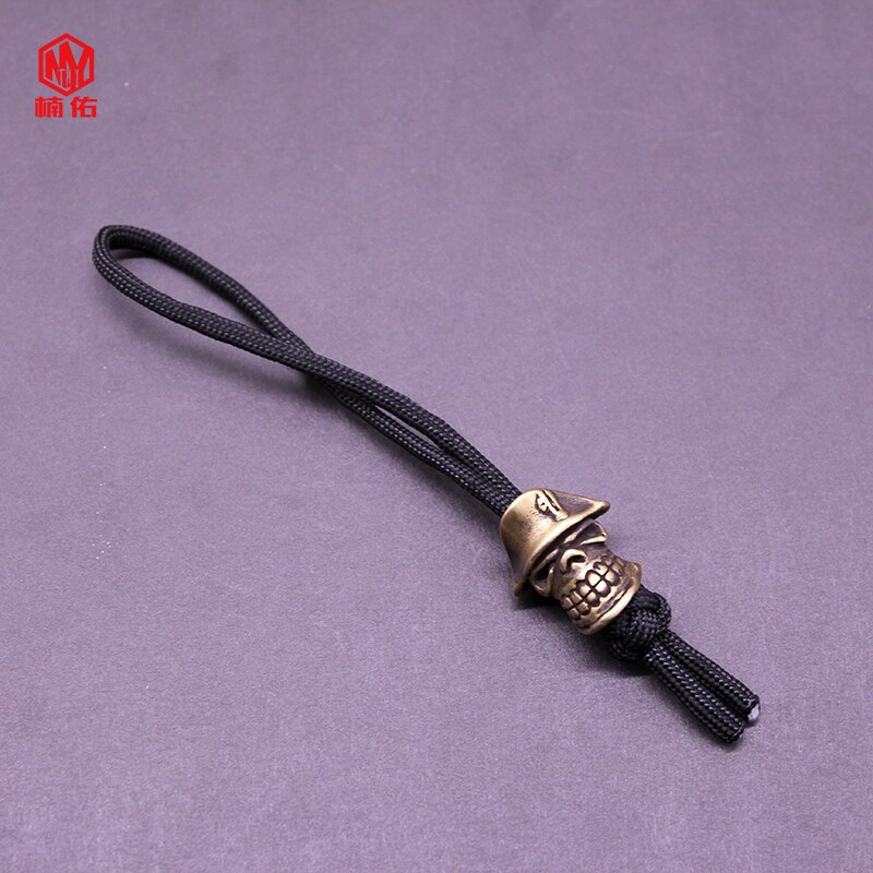 1Pc Retro Messing Koper Schedel Mes Kralen Pirate Captain Paracord Kralen Lanyard Hangers: Black