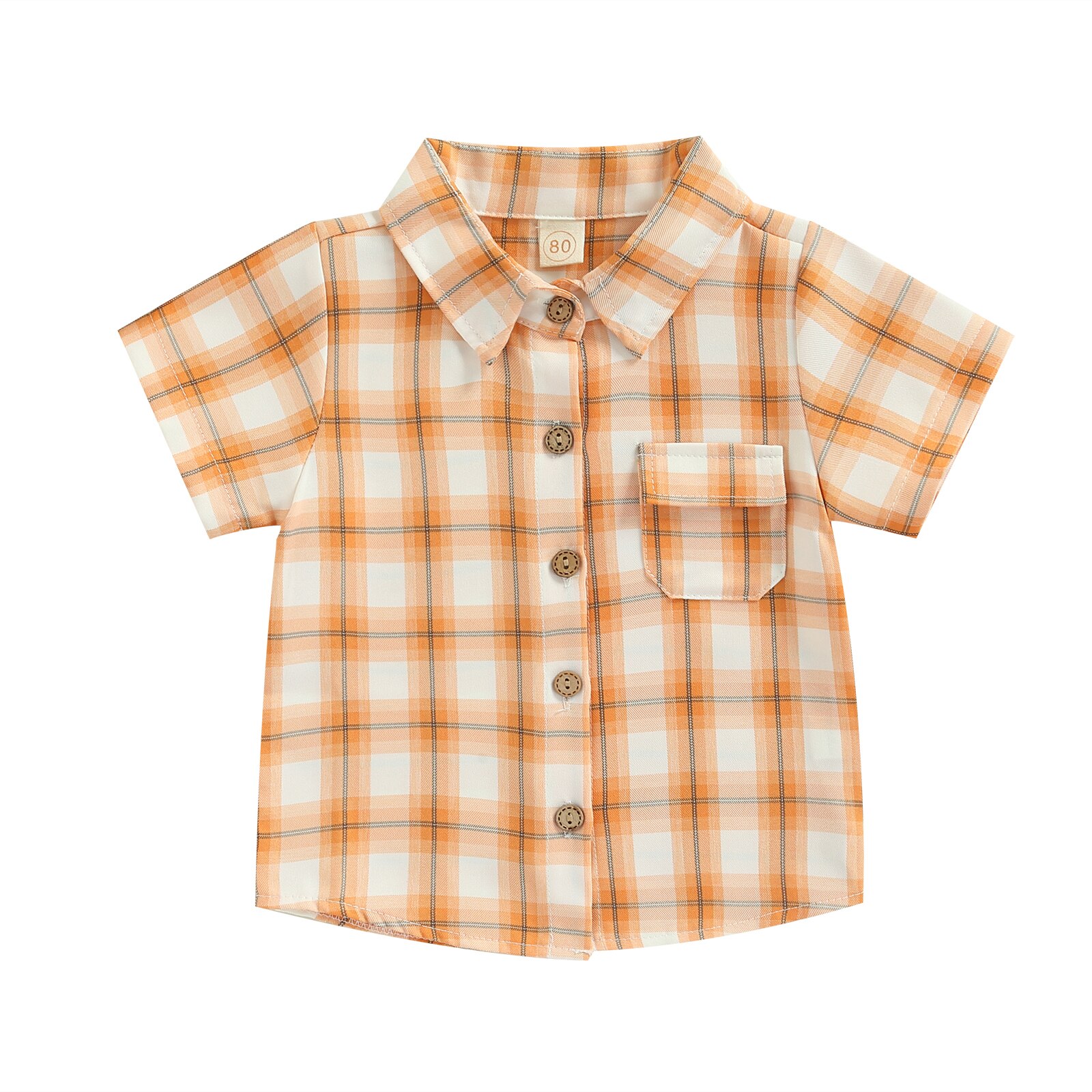 1-5Years Boys Short Sleeve Shirts Toddler Kid Lapel Buttons Contrast Color Plaid Shirts Tops: C / 5T