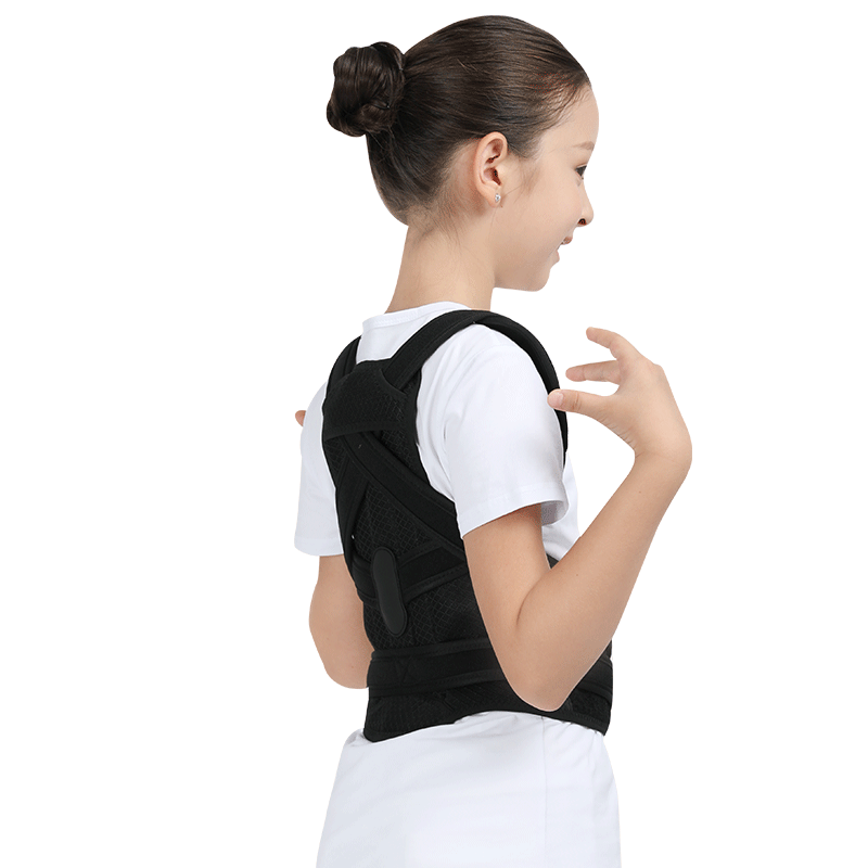Corretor de postura ajustável para costas, cinta para apoio do ombro, cintura, cinta para correção de postura das costas, para adultos e crianças, para meninos e meninas: Black / S
