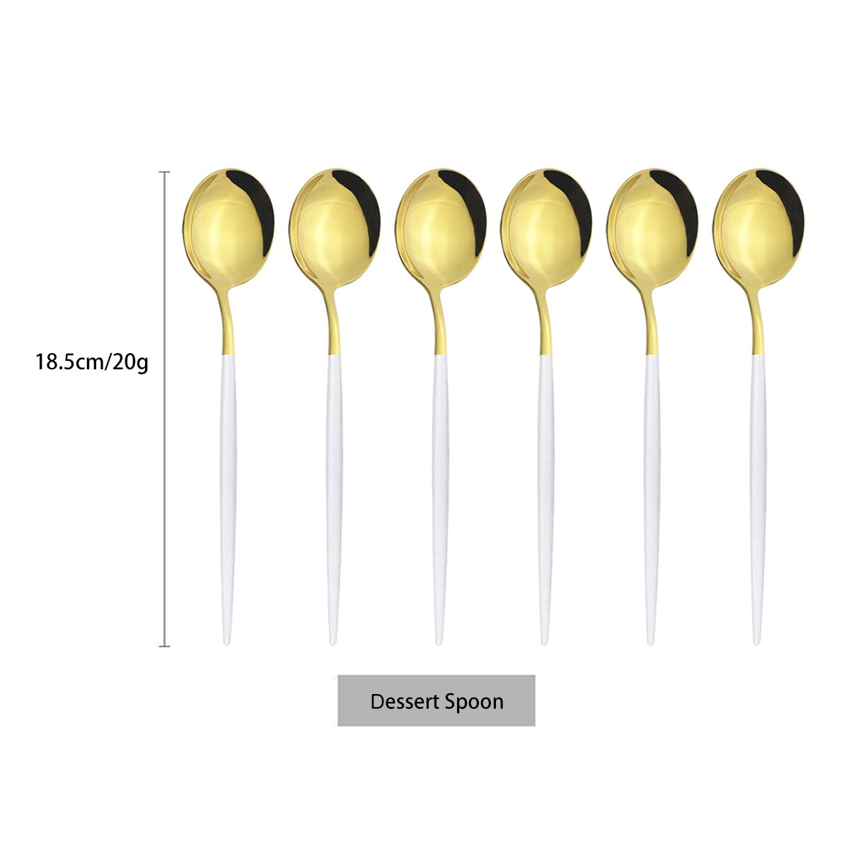 6Pcs/Set Stainless Steel Dinnerware Colorful Dessert Spoon Cutlery Set Dinner Spoon Coffee Spoons Tableware Kitchen Silverware: White Gold