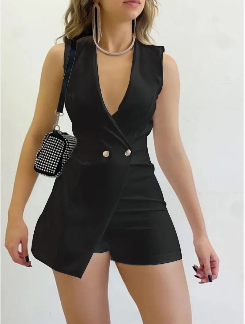 Slanke sexy rompers playsuits kommode frakker jumpsuits kvinner ensfarget ermeløs kontorutflukt jumpsuit: Xl / Militærgrønn