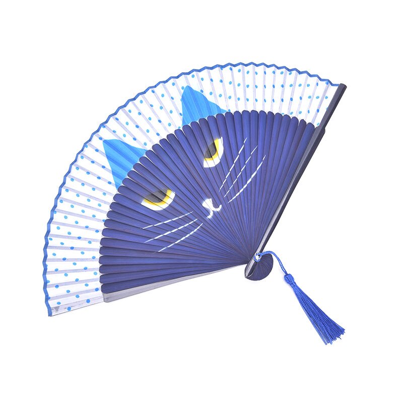 Kat Cartoon Zijde Modieuze Japan Stijl Hand Fans Populaire Handheld Folding Fans Gespoten Kat Hoofd Japanse Wind: BL