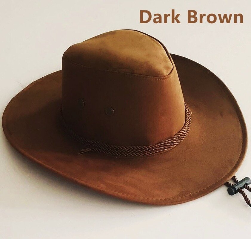 for Men and Women Wide Brim Western Cowboy Hat Retro Deerskin Plush Western Cowboy Hat Suitable (58-60cm): Dark Brown
