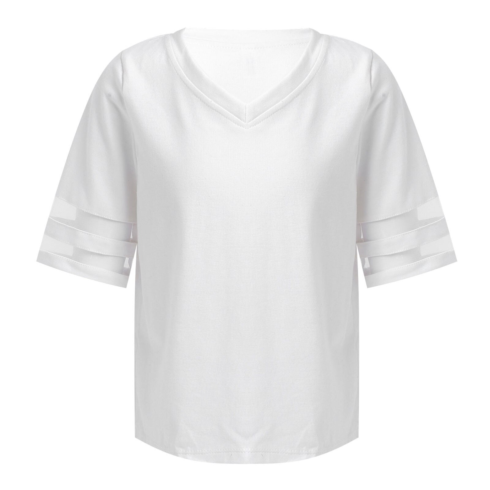 T-shirt estiva per ragazze T-shirt tinta unita scollo a V manica corta T-shirt in cotone per bambini abbigliamento per ragazze T-shirt per bambini Casual abbigliamento: White / 12