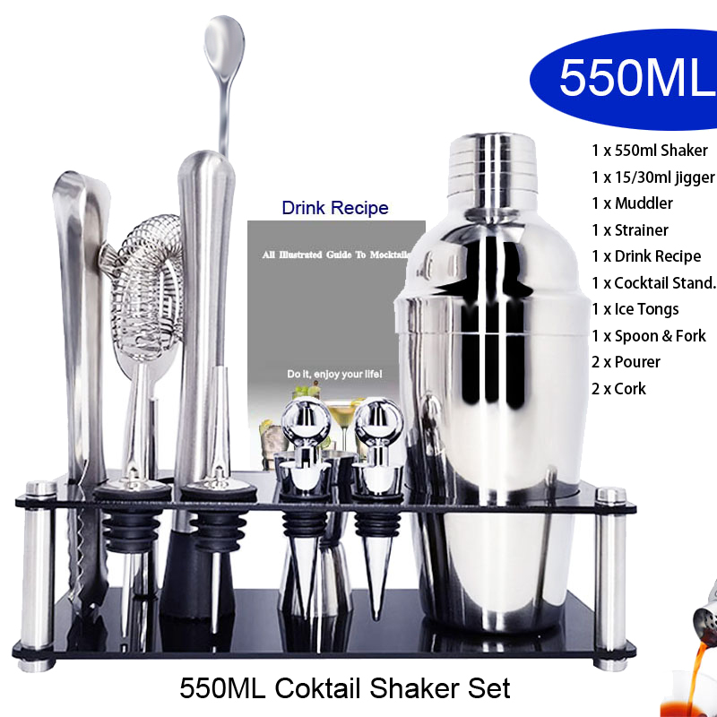 Wine regulator Cocktail Shaker Cup Premium Barware Set Drink Mixer 550/750ml Bar Tool With Wine Rack: 11pcs 550ml BRack