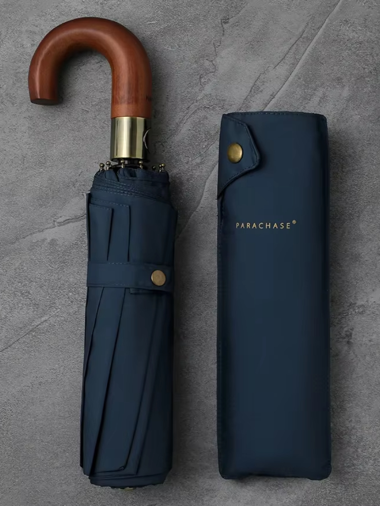 Parachase luxo guarda-chuva de madeira masculino estilo negócios dobrável guarda-chuva automático tamanho grande guarda-chuva golfe à prova vento forte 10 costelas