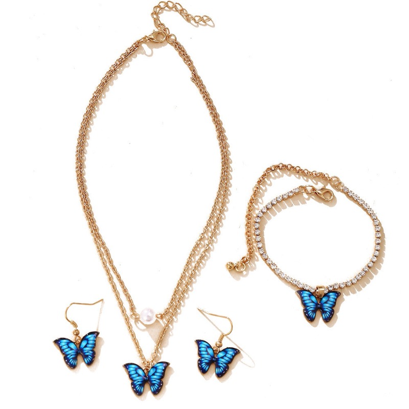 Ensemble de bijoux pendentif papillon pour femme, collier, boucles d'oreilles, bracelet, tendance de la , accessoires en déclin, 3 pièces par ensemble