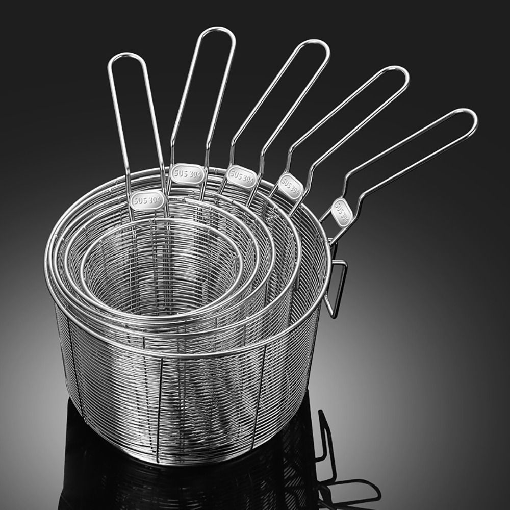 Mini Deep Frying Basket with Handle 304 Stainless Steel Strainer Mesh Chip Filter Fryer Chip Serving for Dumplings French Fries