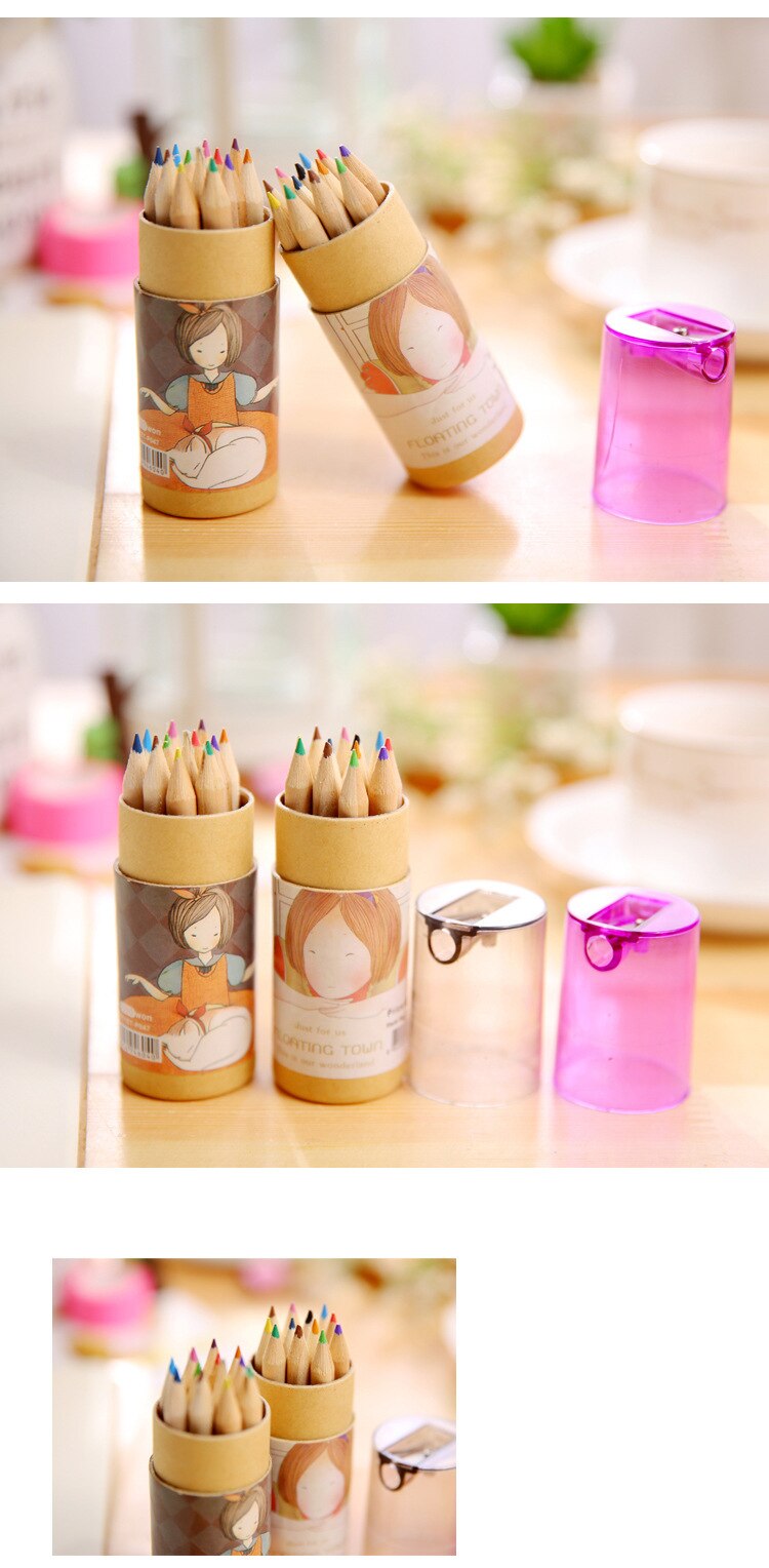 Mini lápices de colores para chica y niño, 12 unidades por caja, papelería creativa, bonitos lápices para el colegio,