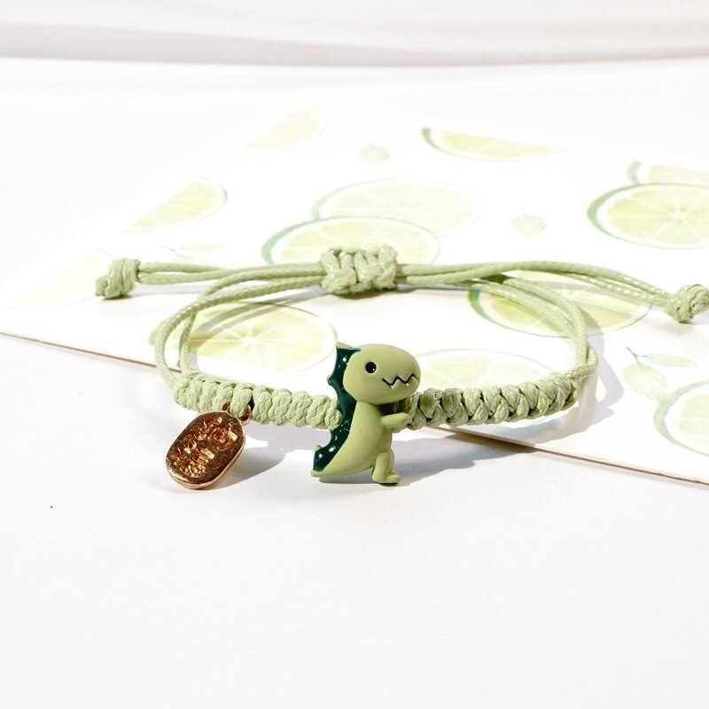 Cute Animal Children Bracelet Bikachu Dinosaur Rabbit Brown Bear Hand-Woven Rope Bracelet Adjustable Bracelet for Women: Green dinosaur