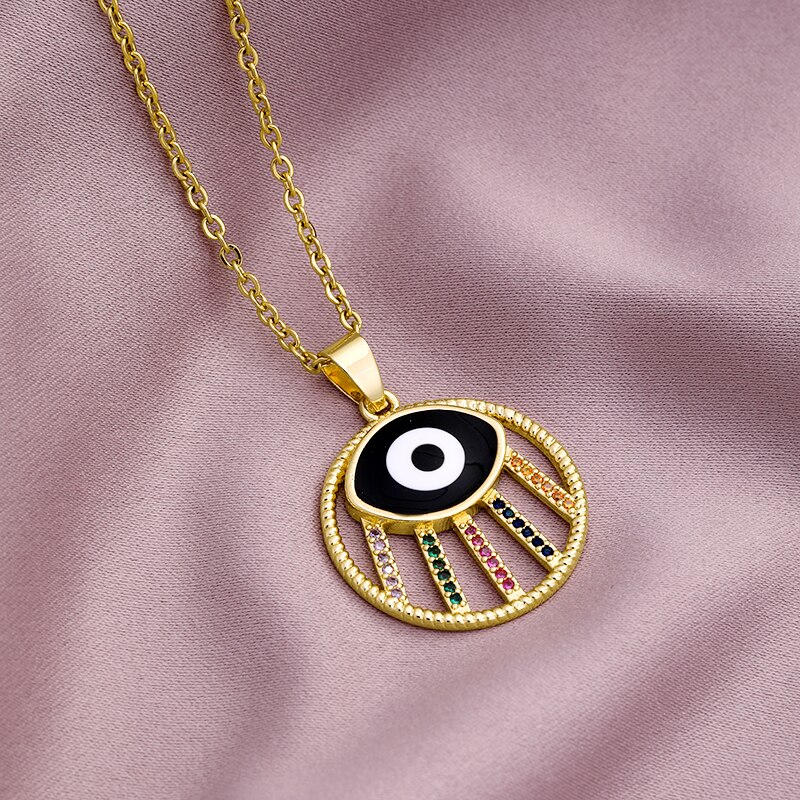 Evil Eye Pendant Necklaces Stianless Steel Chain Gold Color Turkish Girls Women Blue Devil Eye Jewelry: Black A / 50cm