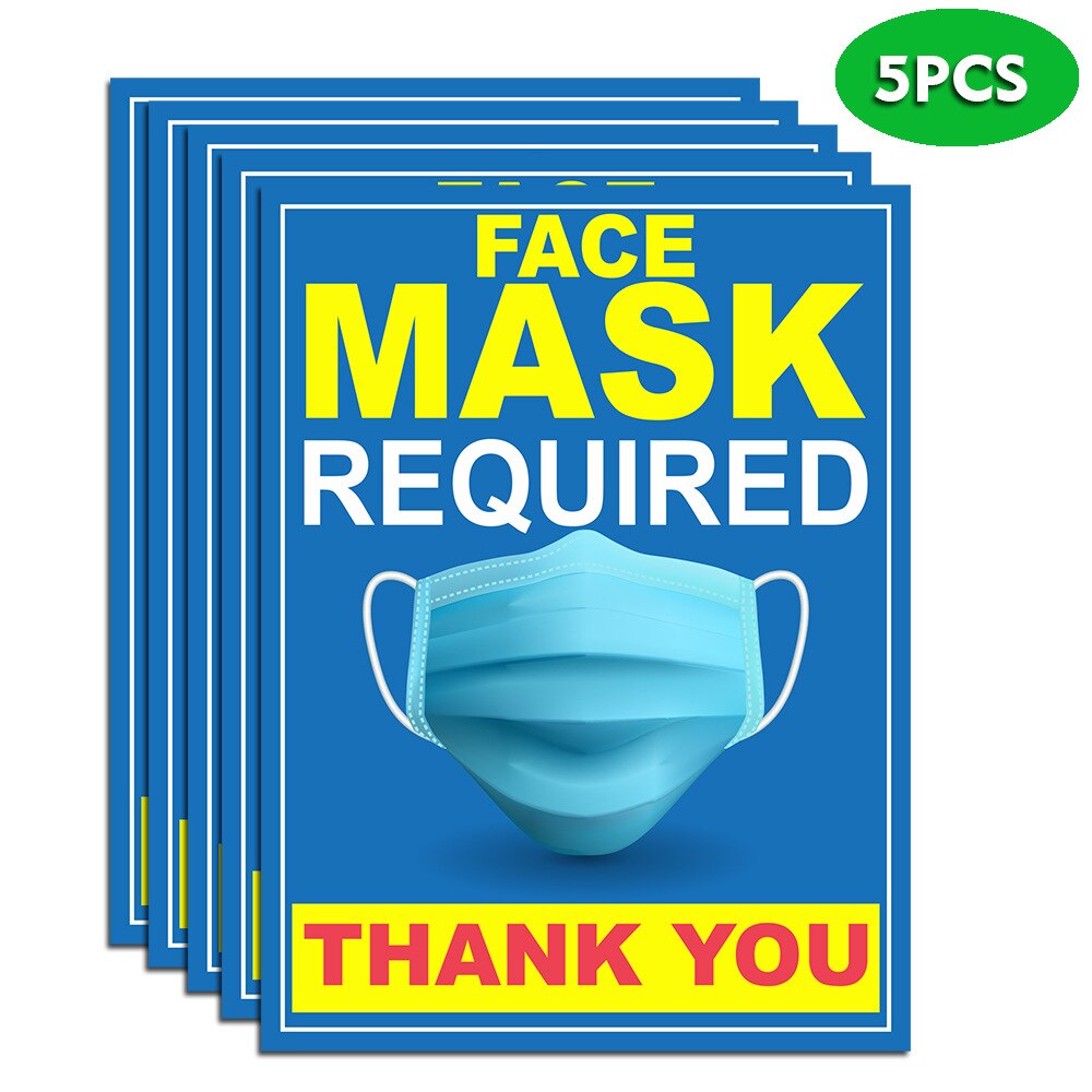 5 Pcs Face Mask Required Warning Signs Wall Stickers Window Floor Sticker Public Places Shop Bar Decoration: XG025