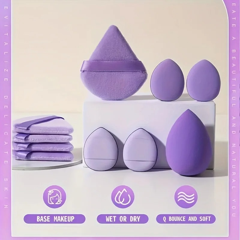 Ensemble combiné d'outils d'éponge de maquillage 12 pièces-œuf de beauté doux et bouffée de maquillage triangulaire et Mini coussin d'air, outil de maquillage pour novice