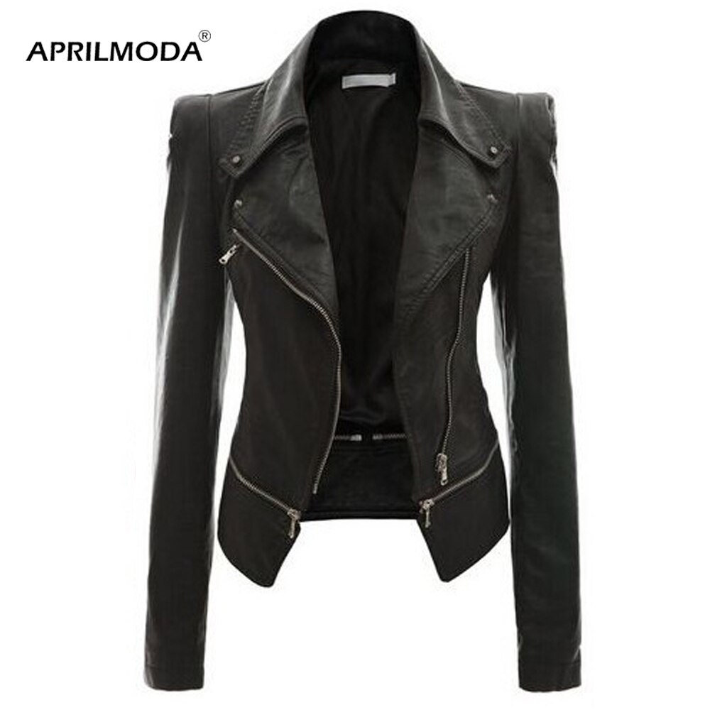 Women Slim Biker Motorcycle Jackets PU Leather Punk Rock Zipper Jacket Coat Outerwear ON