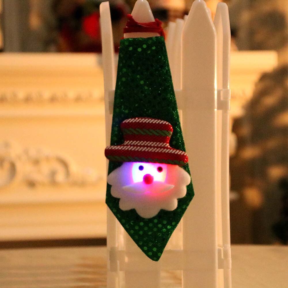 LED Lights Christmas Tie Glow Sequins Santa Claus Bear Snowman Elk Necktie For Children Cartoon Tie Decoration Year: 3 Luminous