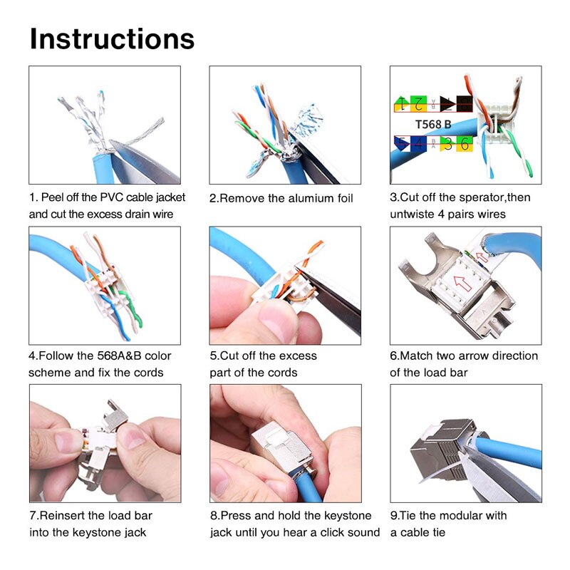 ZoeRax RJ45 CAT 7 herramienta menos STP conector Keystone blindado... Cat7 Keystone de aleación de Zinc de módulo adaptador de acoplador de placa de pared