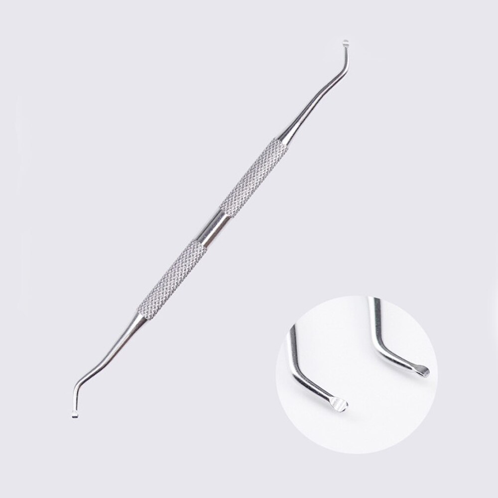 Colher levantador de unha encravada, cabeça dupla, ferramenta de manicure e pedicure, pés, limpeza de sujeira, em aço inoxidável