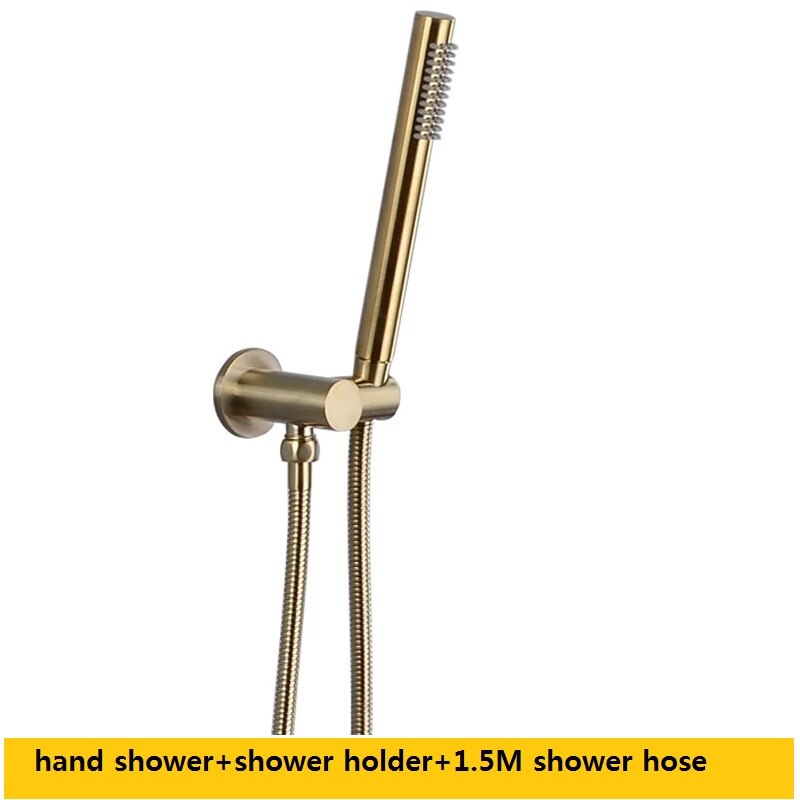 100% Brass Brushed Gold Hand Shower Set Wall Mounted Bathroom Bath Shower Faucets and Cold Mixer Shower Set: hand showe set  A