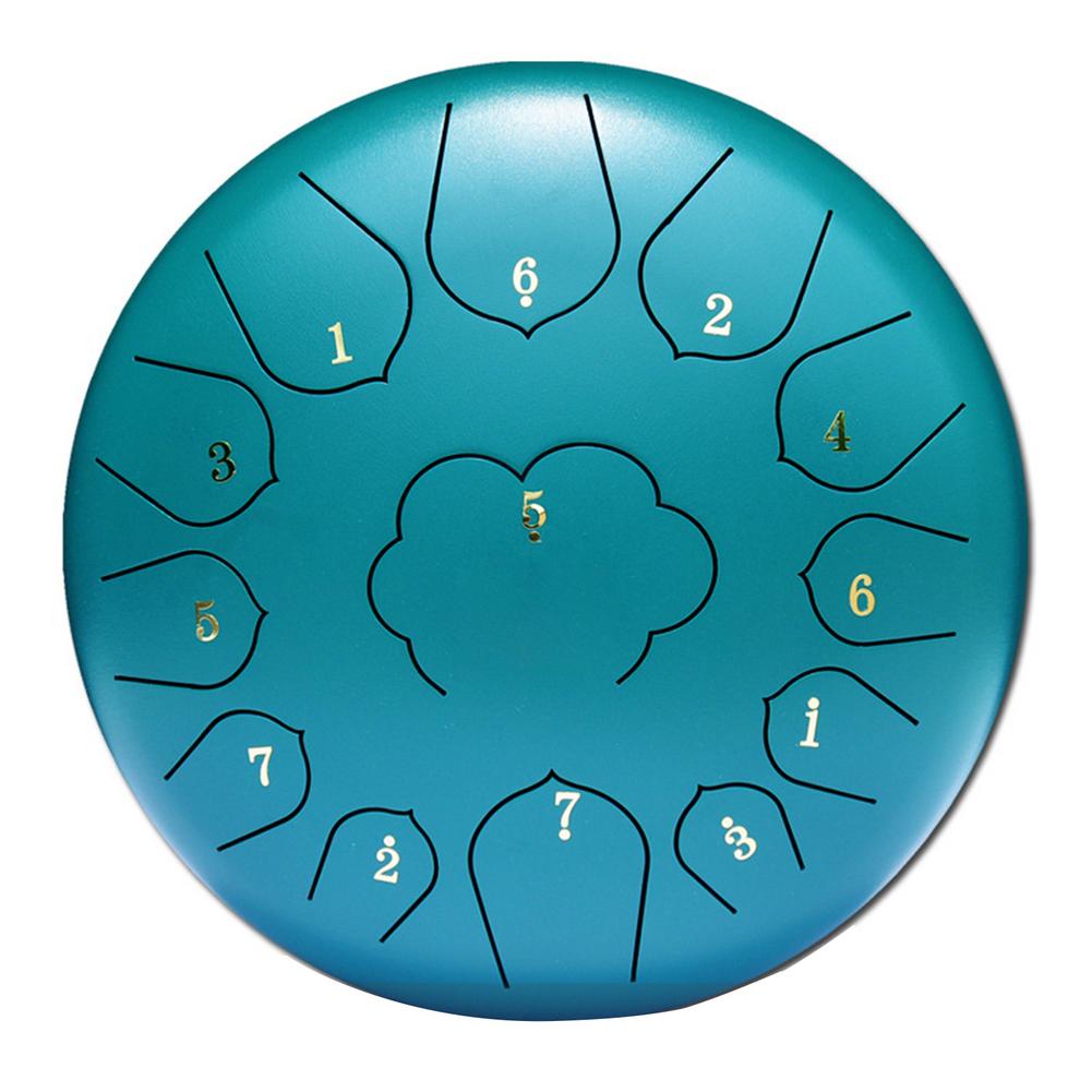12 Inch Mini Drum 13 Tones Steel Tongue Drum Kit Tune C Empty Spirit Drum Percussion Hand Pan Drum Musical Instruments: Green